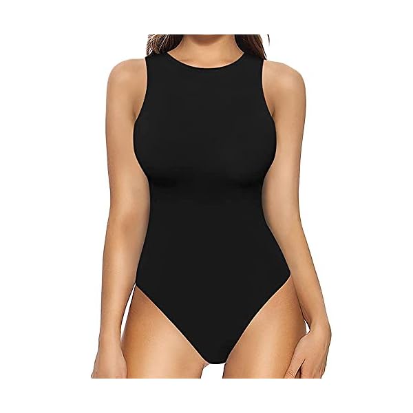 MANGOPOP Tank Top Body Suits Women Sexy Crew Neck Racerback Halter Ribbed Sleeveless Bodysuit for Women