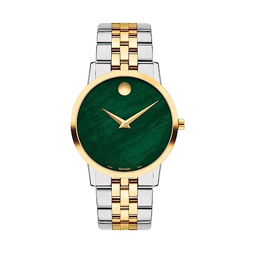 Image of Movado Museum Classic Swiss Qtz Green Mother of Pearl Dial Women's Watch|Stainless Steel & Yellow Pvd Material|Silver Color Band - 0607631