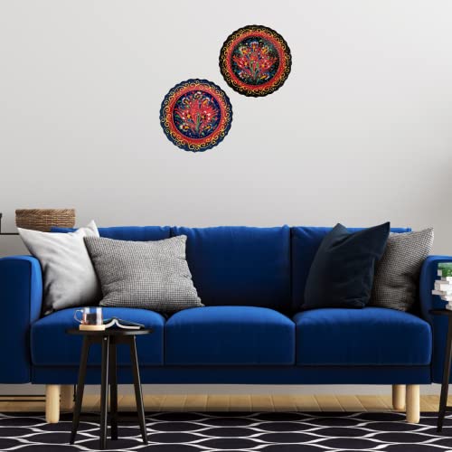 Ayennur Turkish Decorative Plates Set Of 2-7.08 Inch(18Cm) Multicolor Handmade Ceramic Ornament For Home&Office Wall Hanging Decors #TOP3