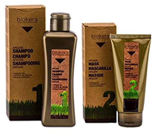 Salerm Biokera ARGAN Shampoo & Conditioner Mask DUO SET, Velvety-Soft Hair with Argan Oil, Natural Glycerin, Keratin (W/Sleek Comb) Masque (300 ml (10.8 oz) + 200 ml (6.9 oz) DUO KIT)