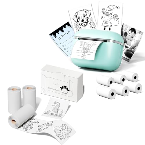 Image of Mini Sticker Printer with 9 Rolls of Self-Adhesive Paper, Sticker Maker Machine Bluetooth Portable Inkless Printpods Pocket Printer for Kids Study Notes, Anatomical Diagrams, Photos, Gift