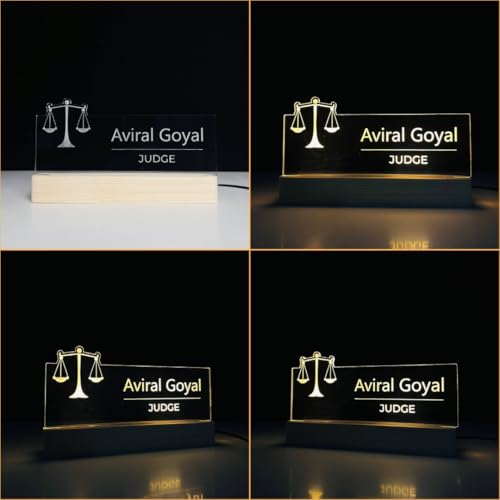 Image of Personalized LED Desk Name Plate for Judge Customized Engraved Name Lamp Office Desk Name Sign Light for Birthday Law Chambers, Courtroom, Attorney Gift, Judge Retirement or Promotion (10 x 6 inch) (For Judge)