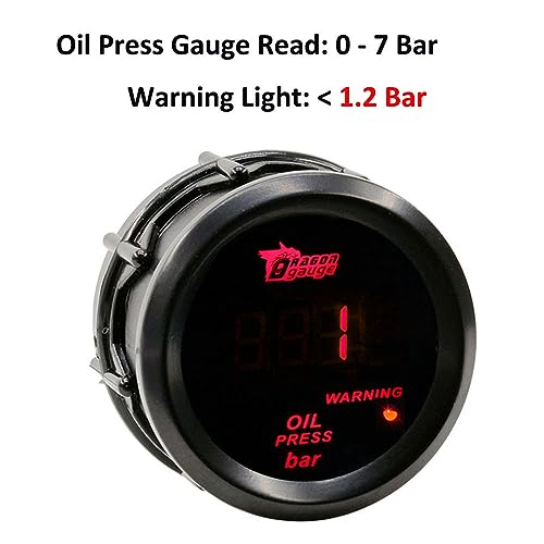 MOCNT Auto Öldruckanzeige 2\ 52mm Öldruckmesser Anzeige Bar Öldrucktester Anzeige Rot Licht Digitalanzeige Öldruck Messgerät Oil Press Gauge Rauch Len Universal mit Sensor