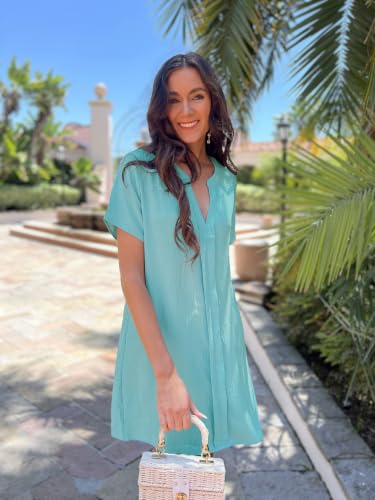 Image of Halife Women's Swimsuit Coverup V Neck Short Sleeve Beach Cover Ups