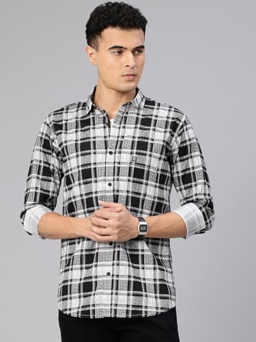 Image of Majestic Man Stylish Slim Fit Cotton Spread Collar Checked Casual Shirt