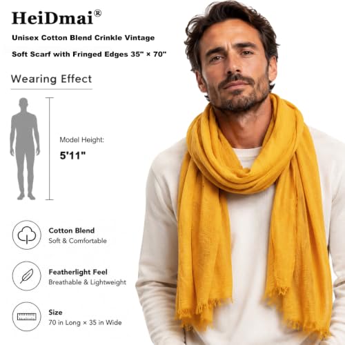 Image of Lightweight Cotton Blend Scarf for Women Men | Large,Breathable,Thin,Soft,Crinkle Scarf,Hijab Head Wrap,NeckScarf,Everyday,Travel Scarf,Summer Dress Scarves Holiday Gift