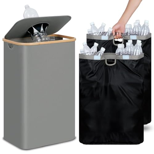 efluky 100L Poubelle de Recyclage, Collecteur de Bouteilles Consignées avec Couvercle, Rangement de Bouteilles Consignées avec Deux Sacs de Transport