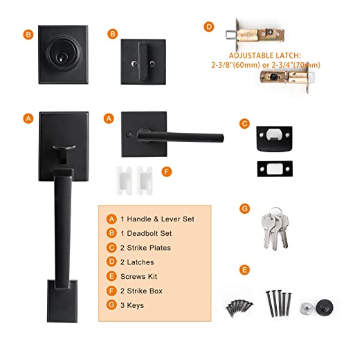 Natsukage Front Door Handle Set Heavy Duty Entry Door Lock Set Matte Black Entrance Handle Set including Lock - Image 4