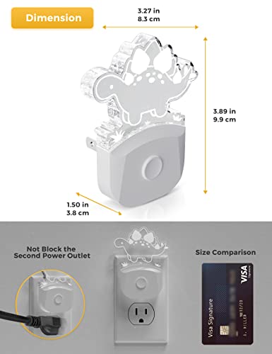 Image of L LOHAS LED Dinosaur Night Light for Kids, Nightlight Plug in, Dusk-to-Dawn | Stegosaurus LED Night Lights Plug into Wall, RGB+Soft White 3000K, 3 Lighting Modes, Ideal for Nursery, Room Decor, 1 Pack