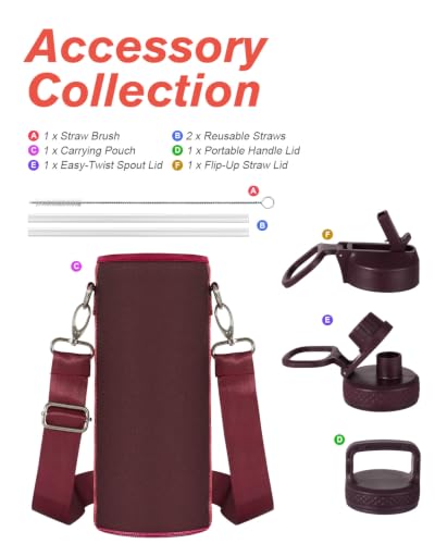 Image of Coolflask 40 oz Water Bottle Insulated with Straw & 3 Leakproof Lids