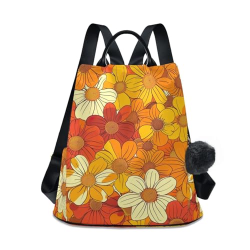 Mochila retro floral naranja de mujer ideal para viajes urbanos y paseos de moda