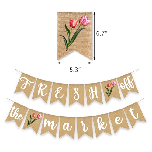Image of Fresh Off The Market Bridal Shower Banner Farmer's Floral Bachelorette Party Supplies Tulip Burlap Garland