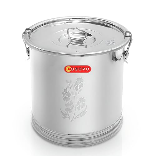 Cosovo Stainless Steel Storage Box Drum | Steel Container 15 Kg | Steel Kothi | Rice Storage Container | Kitchen Rice Flour Atta Big Container Dabba With Lock System (10-25 Kg) - Silver