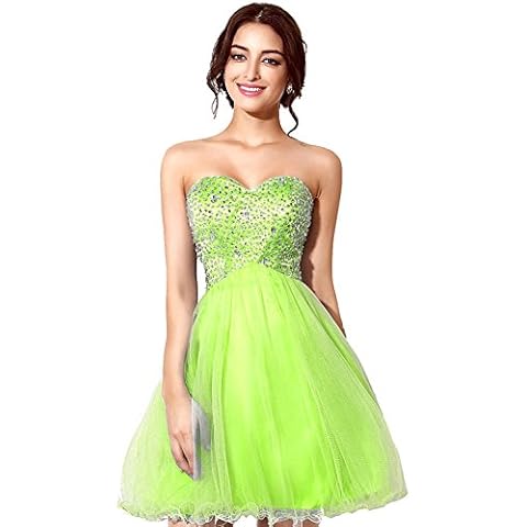 Sarahbridal Juniors Tulle Beaded Short Gowns Homecoming Prom Cocktail Party Mini Dress Kelly US14 Cover