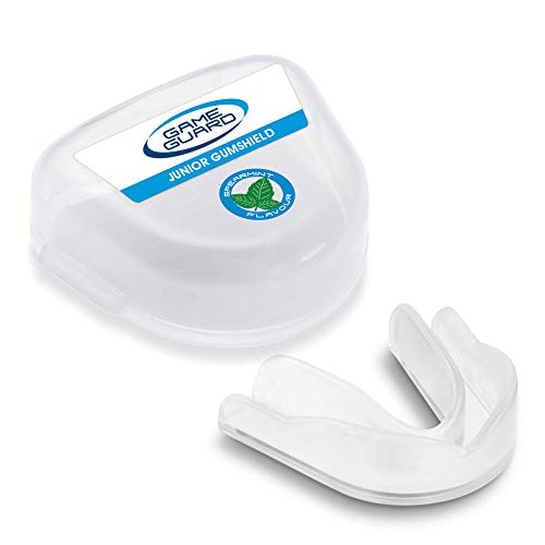 GAME GUARD protège-dents à bouillir et mordre/protège-dents moulable - Junior/Enfants/Jeunesse - Approuvé CE, sports scolaires, rugby, hockey, arts martiaux (transparent - saveur de menthe)