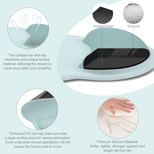 Image of MOSISO Wrist Rest Support for Mouse Pad&Keyboard Set, Circle Curved Ergonomic Mousepad&Coaster Non-Slip Base Home /Office Pain Relief&Easy Typing Pad with Soft Cloth&Raised Memory Foam, Aquamarine