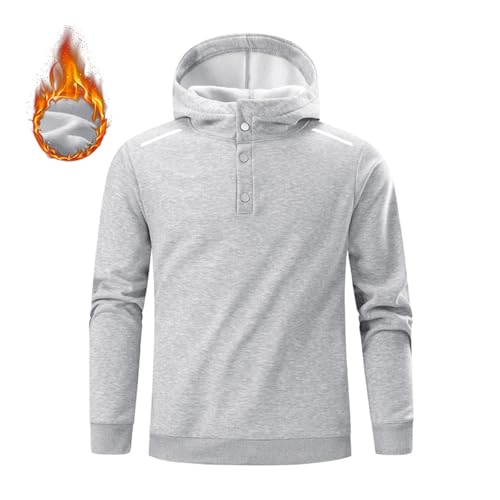 Mens Fleece Lined Hoodie Pullover with Reflective Strips, Winter Warm Sherpa Lined Sweatshirt Snap Button Tops for Men2