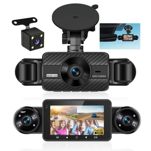 4-kanałowa kamera samochodowa z przodu i z tyłu, 1080p, kamera samochodowa z kartą SD 64 GB, ekran IPS 3", szeroki kąt, widoczność w nocy IR 8, czujnik G, kamera samochodowa z nagrywaniem w pętli