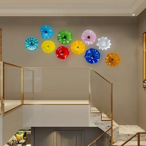 Art Glass Wall Decor Plate, Unique Hand Blown Murano Glass Wall Decoration Plates, 12 Inch Green Accent for Kitchen, Living Room, Staircase, Hallway