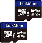 LinkMore XV13 64GB (2pack) MicroSD Carte mémoire, MicroSDXC A1 UHS-I U3 V30 Classe 10, Lire jusqu'à 95 MB/s, écrire jusqu'à 45 MB/s, SD Adaptateur inclus