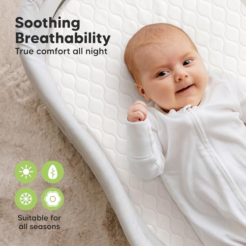 Image of 2-Pack Waterproof Bassinet Mattress Protector - Quiet Bassinet Waterproof Cover Compatible with Halo Bassinest Swivel Sleeper, Hourglass 30 inchx18 inch, Soft Quilted Cotton, Durable & Easy Fit (Soft White)