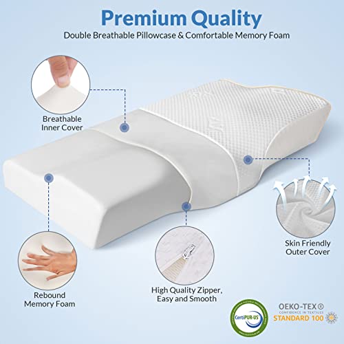 Xtx Pillows For Sleeping Cervical Memory Foam Pillow, Ergonomic Contour Pillow For Neck And Shoulder Pain Relief, Orthopedic Support Pillow For Side Sleepers, Back And Stomach Sleepers, Certipur-Us #TOP2