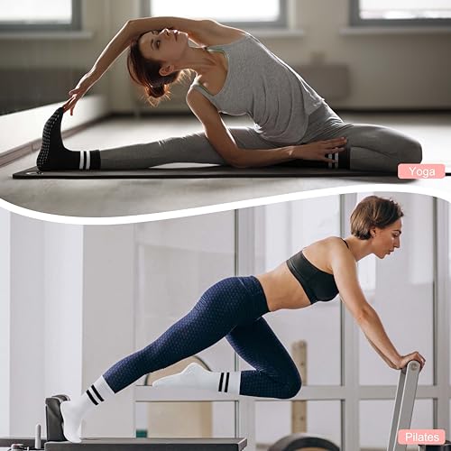 Image of Pilates Socks with Grips for Yoga, Barefoot, Ballet, Barre, Hospital Non Slip Anti Skid Socks for Women and Men
