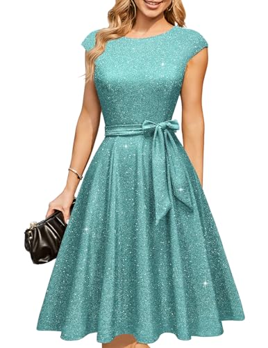 Image of DRESSTELLS Women's Cocktail Dresses, Formal Wedding Guest Modest Church Vintage Tea Party Midi Evening Dress