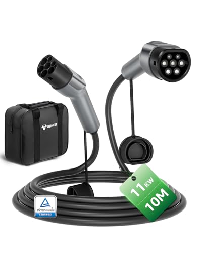 GONEO Typ 2 Ladekabel 11kW 10M 16A 3-Phasig Mode 3 Schnellladekabel IP54 TPU Abriebfest Kompatibel mit Tesla/VW/BMW/Audi für Elektroauto & PHEV inklusive Tragetasche