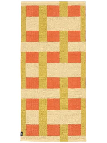 RugVista Checkson, Alfombra de Exterior y Interior, Rectangular, 70 x 150 cm, Alfombra para Exteriores, PVC, Resistente a Manchas y al Agua, Lavable a 30°C, para balcón terraza jardín, Amarillo