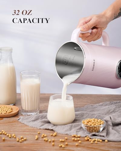 Image of KIDISLE 8 in 1 Nut Milk Maker Blender, 32oz Homemade Soy, Almond, Oat, Coconut, Plant Based and Non Dairy Beverages, Automatic Soybean Machine With Delay Start /Keep Warm /Boil Water, Pink