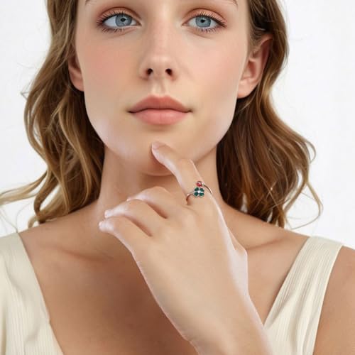Shysnow Four Leaf Clover Ring for Women Sterling Silver 925 Dainty Green Lucky Shamrock Open Adjustable Finger Ring with Red Ladybug St Patricks Day Jewelry Gifts by Shysnow - Used condition - Image 4