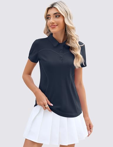 Image of TFSDOD Womens Golf Polo Shirts Collared Short Sleeve T Shirt Lightweight Moisture Wicking Polo Casual 3 Buttons Outfits