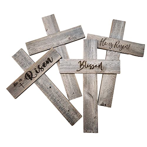Rockin' Wood Rustic Reclaimed Wood Cross, wall decor handmade in the USA, rustic Christian Home Decor, cross wall decor (Blessed, Large)
