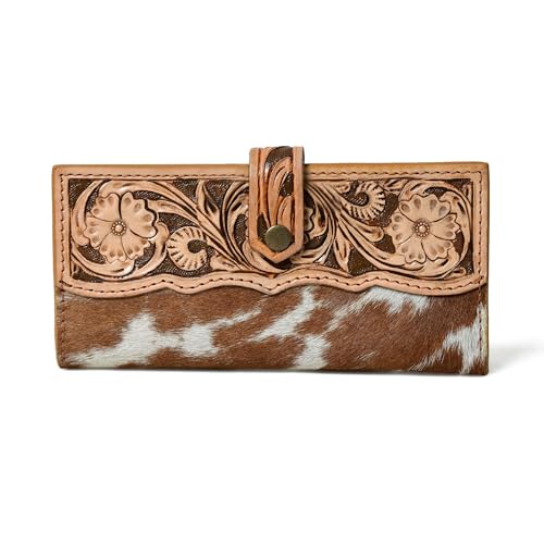 Cowhide Leather Wallet for Women – Handcrafted Tooled Floral Western Clutch – Snap Closure Purse – Stylish Organizer for Daily Use – Gift Idea