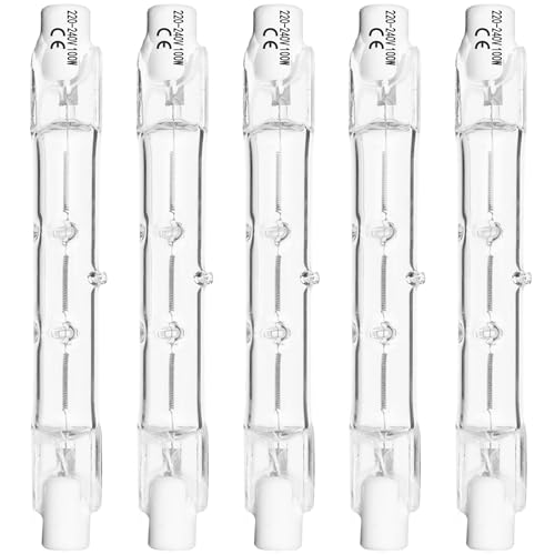 Haraqi 5 Pack Dimmable 100W R7s Halogen Bulbs 78mm, 2800K Warm White 230V Security Light Bulbs J-Type Linear Light Bulbs, for Work Light, Ceiling Lights, Floodlight, Landscape Lighting