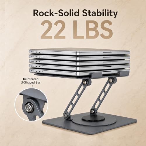 HYWINT Aluminum Laptop Stand for Desk, Heavy Duty Computer Stand with 360° Rotating Base, Ergonomic Adjustable Height Notebook Riser, Compatible with MacBook Pro/Air, Dell, HP, 10-17” Laptops - Grey — view 4