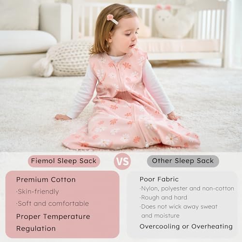 Image of Baby Sleep Sack 18-24 months, 100% Cotton Sleeping Sack for Newborn and Infant, 3 Pack Baby Wearable Blanket for Boy and Girl, 0.5 Tog Lightweight Double Zipper Sleep Bag Pink Orange Flower