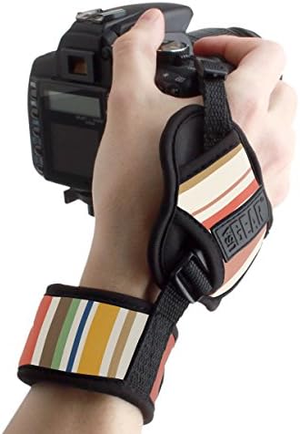USA GEAR DualGRIP Professional Camera Grip Hand Strap with Neoprene Design and Metal Plate - Compatible with Canon, Fujifilm, Nikon, Sony, and More DSLR, Mirrorless, Point & Shoot Cameras (Striped)