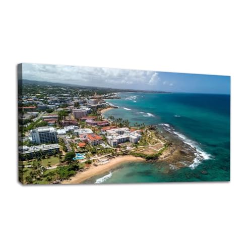 20"x 40" Canvas Wall Art Puerto Rico Dorado del Mar Beach Resort Dorado Beach Framed Pictures Painting Prints Large Wall Art for Living Room Bedroom Abstract Home Wall Decor Artwork