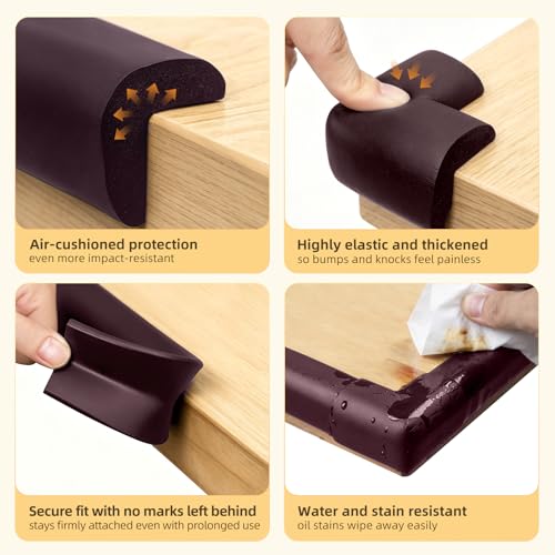 Image of Corner Protector Baby, Baby Proofing Edge Corner Protector, Waterproof Soft Foam Cushion with Adhesive Tape (6.6ft Edge + 4 Corners),Wall Corner Protector for Fireplace, Table, Stair, Cabinet(Brown)