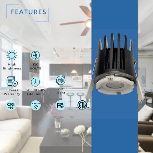 Perlglow 18 Pack 1 Inch Round Downlight Luminaire, White Smooth, Led Recessed Light Fixtures Dimmable 7W=50W, 500 Lumens, Cri 90+, Ic Rated, Etl Listed, 5Cct Selectable 2700K|3000K|3500K|4100K|5000K #TOP6