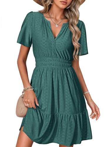 Image of Simplee Womens 2026 Summer Mini Dress Eyelet Short Sleeve Cocktail Short Dresses Cute A Line Sun Dress with Pockets
