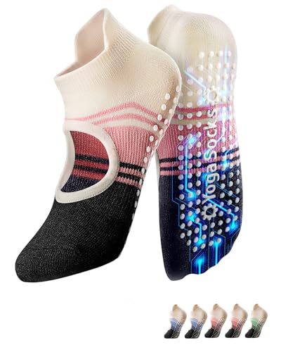 Non-Slip Pilates Yoga Socks with Grips for Women - Stylish Crew Socks for Barre, Ballet, and Workout (Size 5-9)