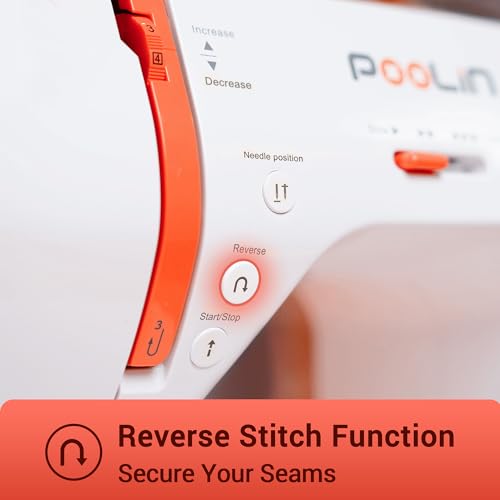 Image of PooLin EOC02 Computerized Sewing Machine,Easy Home Sewing Machine with 200 Stitches,7 Feet,LCD Screen,Wide Table,Friendly Sewing Machines for Beginners,Gifts for Mother Wife,Automatic Needle Threader
