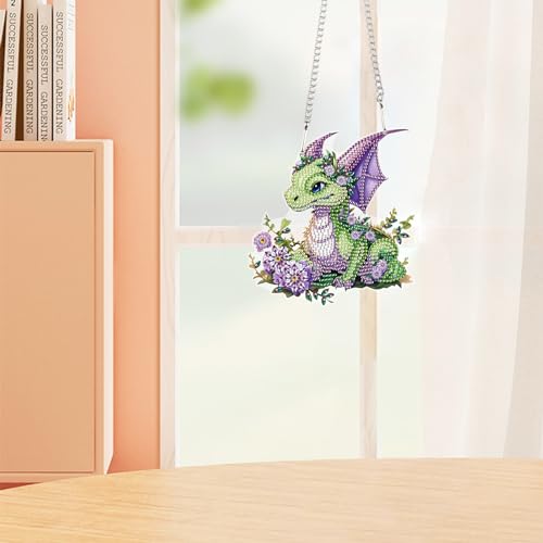 Image of AiYuanzsh Green Dragon Diamond Painting Hanging Pendant Kit Animal Special Shaped Diamond Art Acrylic Ornaments Diamond Dots Pendant for Adults Home Wall Window Decor Gift