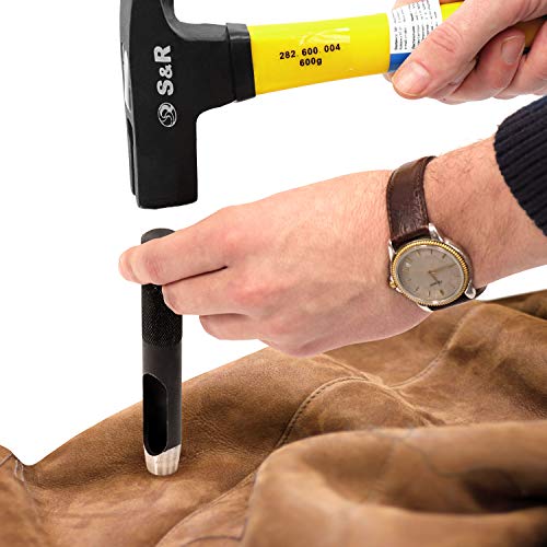 S&R Locheisen-Satz (HRC 47-52), Ø 3-14 mm - Rund-Locheisen zum präzisen Ausstanzen von Pappe, Gummi, Leder und weichen Werkstoffen, ideal für Gürtel, Uhrenarmbänder - 9-teilig