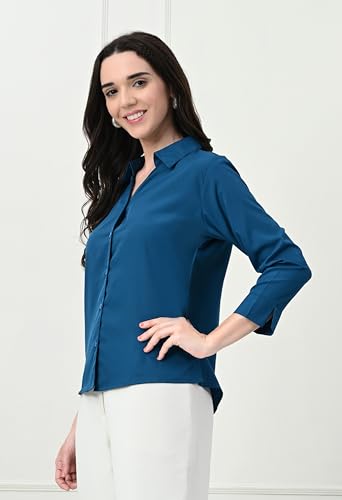 Image of FUNDAY FASHION Women's Crepe Casual Regular Fit Solid V Collered Shirt (Pack of 2)