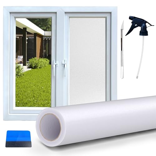Filtre Fenetre Anti Regard, Film Occultant Fenêtre, Brise Vue Fenetre Bon Intimité, Film Opaque avec Raclette pour Vitre Anti UV Dépoli pour Salle de Bain...