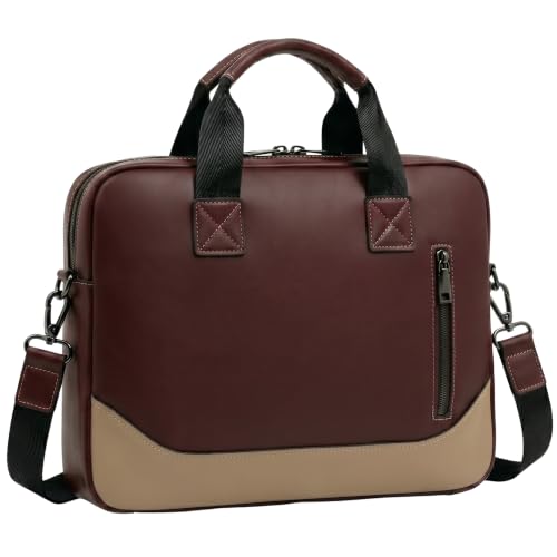 Image of Vegan Leather Laptop Messenger Bag for Men & Women | 15.6 Inch Office Shoulder Bag with Padded Laptop Compartment Multi-Pocket Work Satchel Adjustable Strap Business Bag | Alls